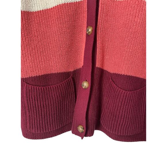 Lands End Drifter Sweater Size XL Striped Colorblock Cardigan Chunky Cable Knit - Picture 3 of 11